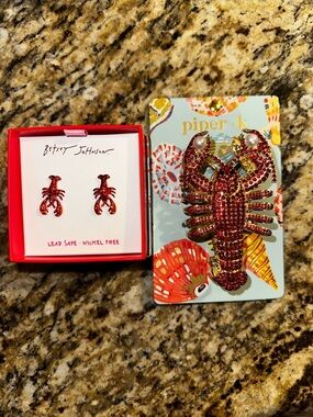Betsey Johnson Red Lobster Stud Earrings and Piper K lobster hair clip